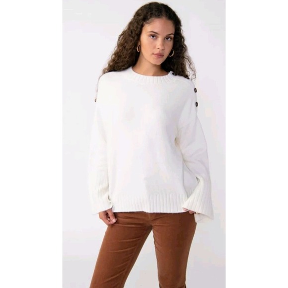 Sanctuary Button Shoulder Sweater Pullover Knit Top Cream White XS NWT $99‎ - Picture 1 of 11